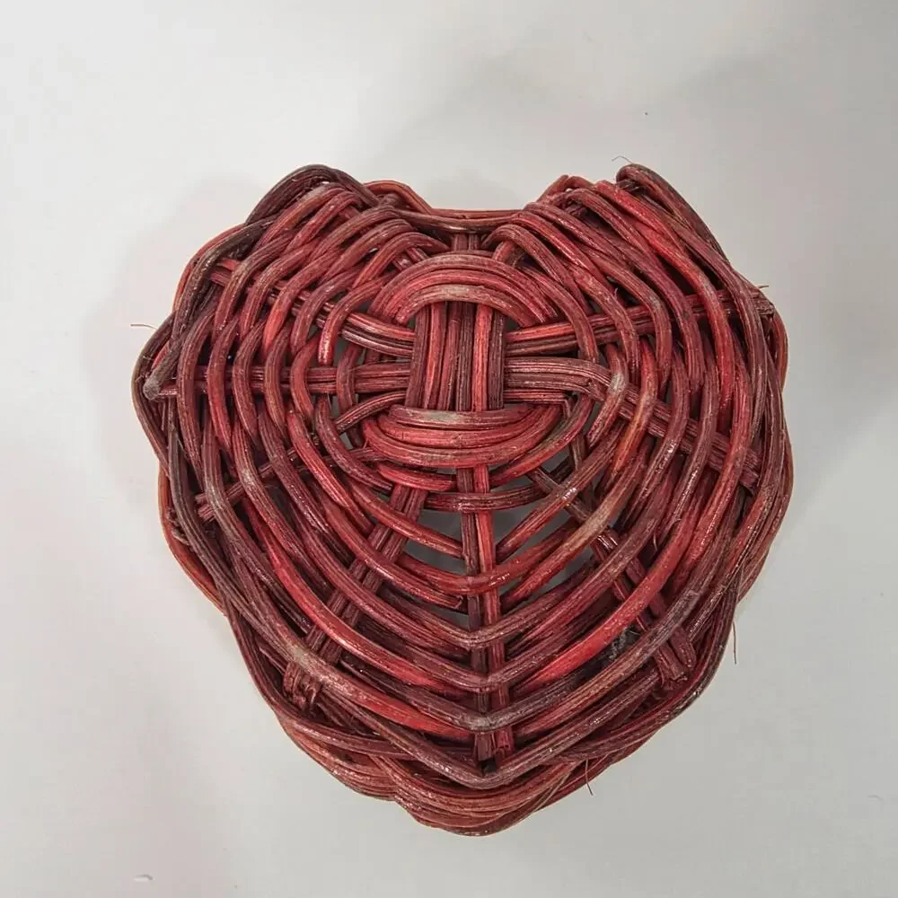 Small Heart Shaped Wicker Basket Brown Woven Rattan Valentine Rustic Decor